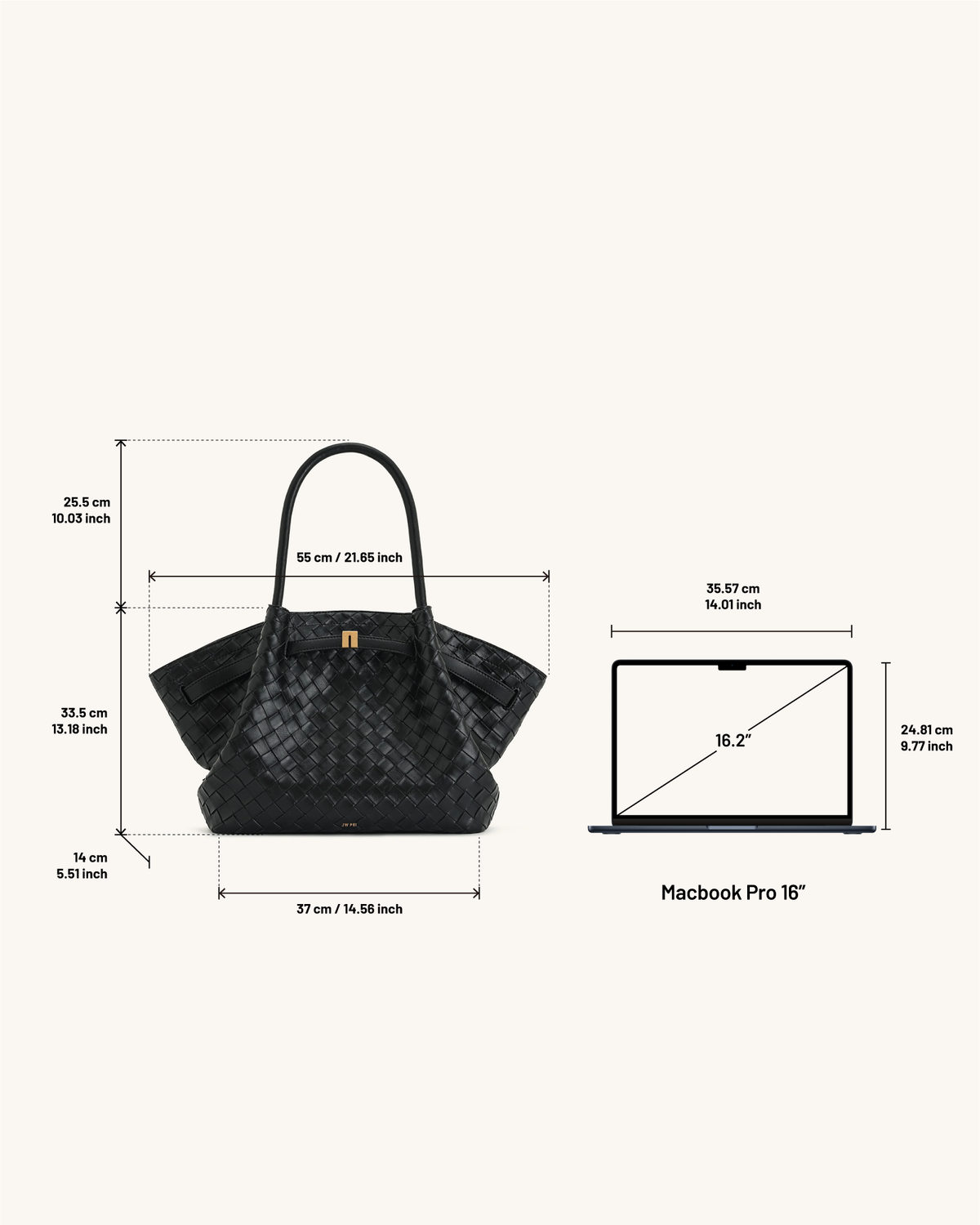 Hana Large Weave Texture Tote Bag - Black