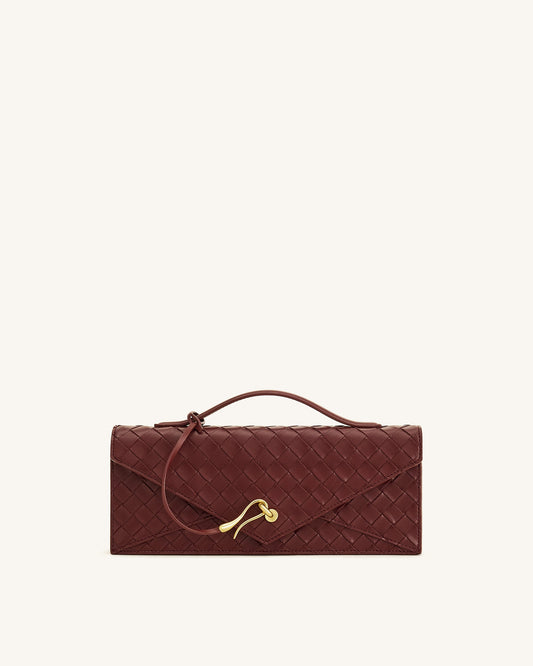 Celeste Woven Textured Envelope Top Handle Bag - Burgundy