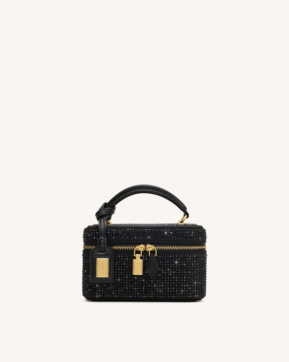 Cleo Artificial Crystal Box Shape Top Handle Bag - Black