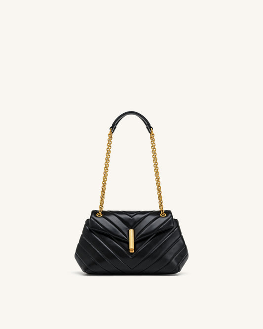 Valerie Quilted Chain Flap Shoulder Bag - Black