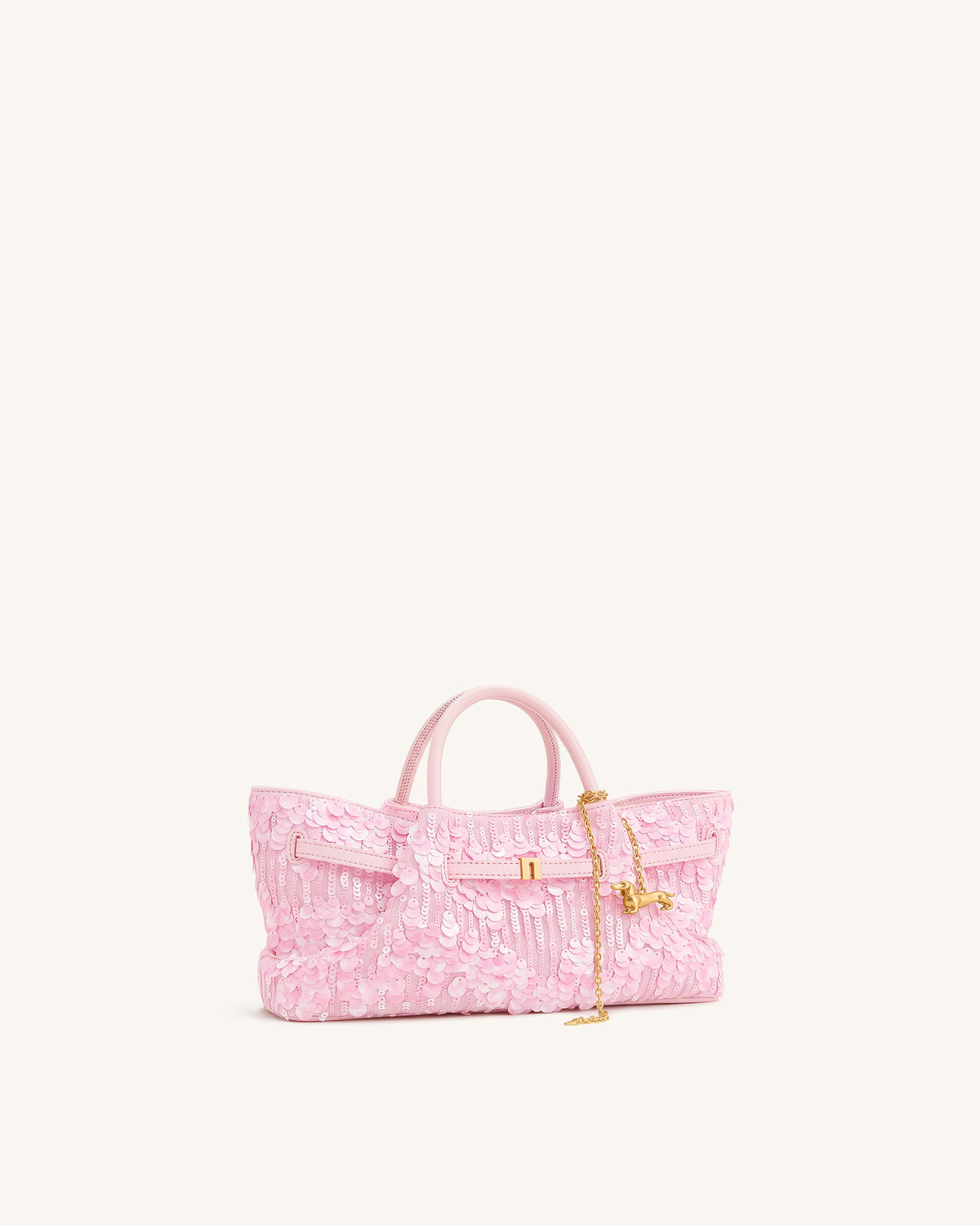 Maeve Sequin Dachshund Metal Charm Tote Bag - Pink