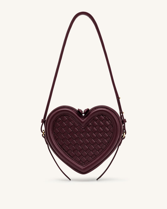 Arlene Woven Heart Shape Crossbody Bag - Deep Burgundy