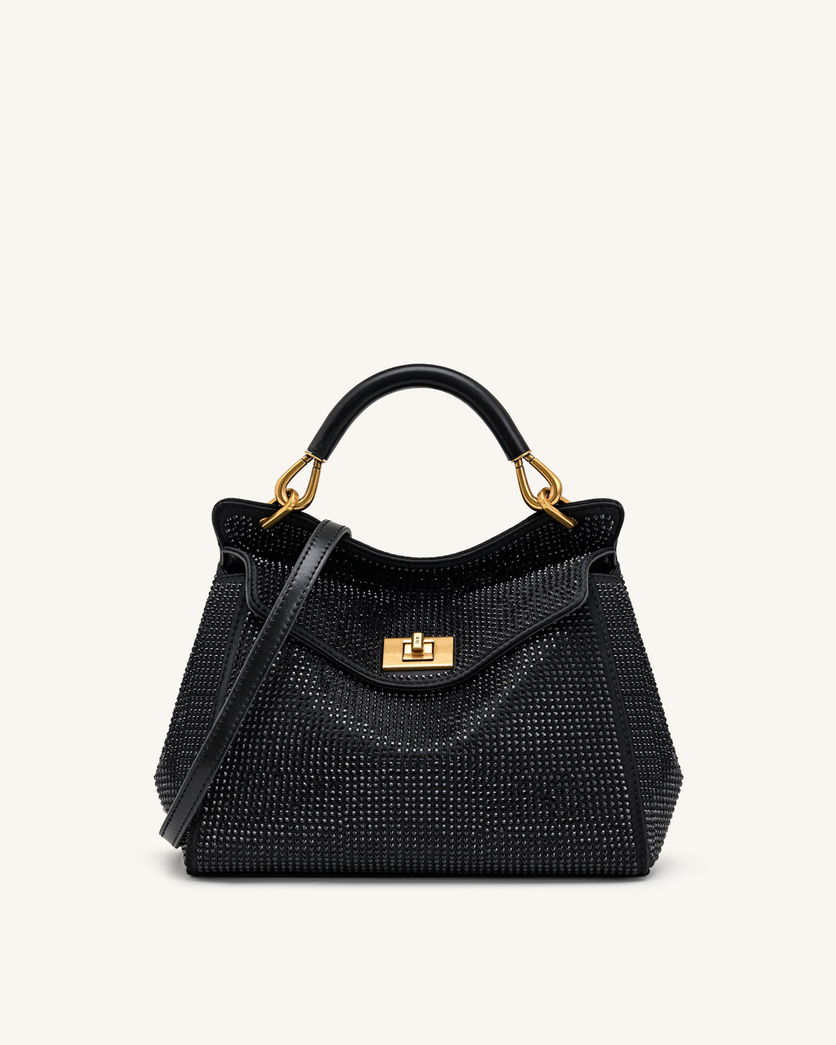 Lucia Classic Artificial Crystal Top Handle Bag - Black
