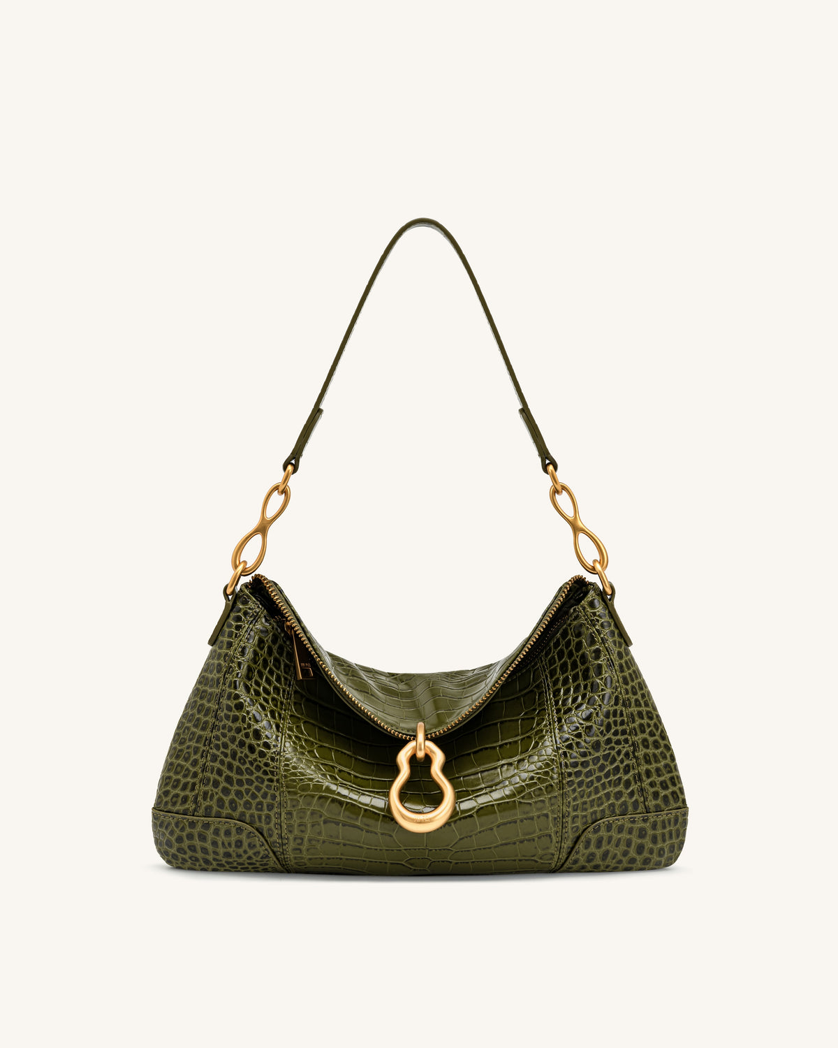 Jayla Metal Pendant Embellished Shoulder Bag - Green Croc