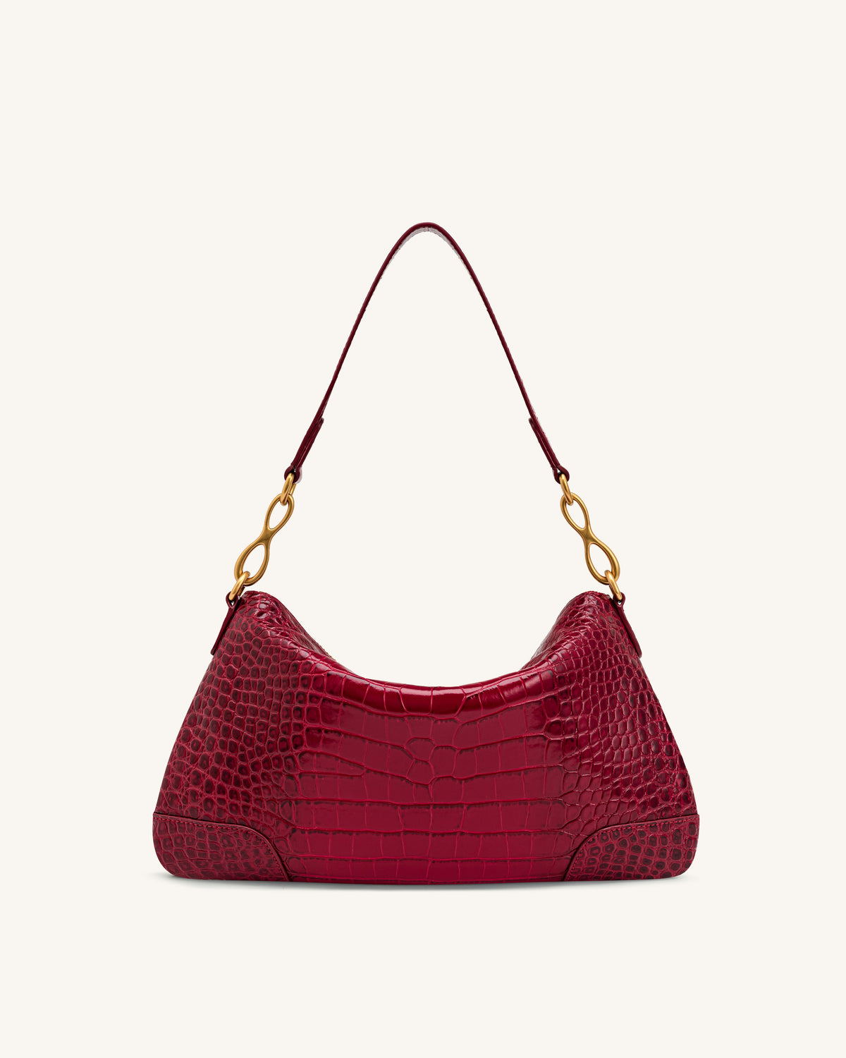 Jayla Metal Pendant Embellished Shoulder Bag - Red Croc