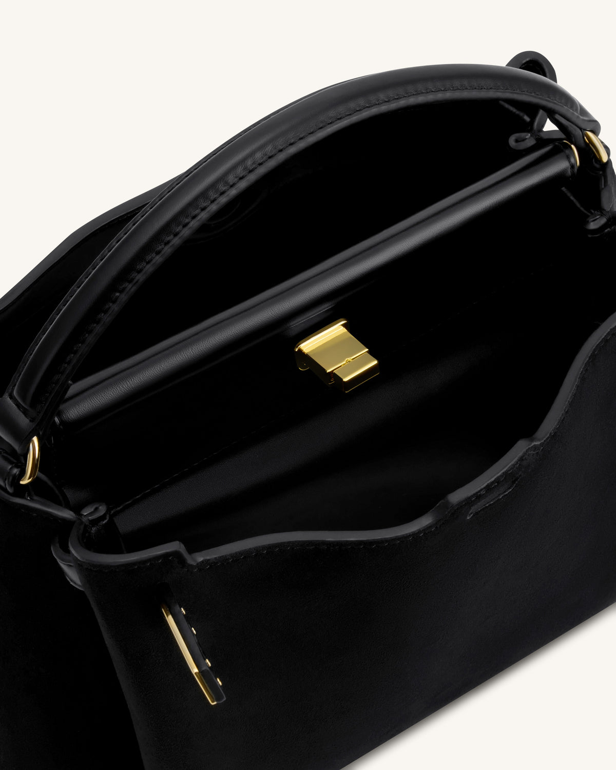 Carmen Faux Suede Top Handle Bag - Black