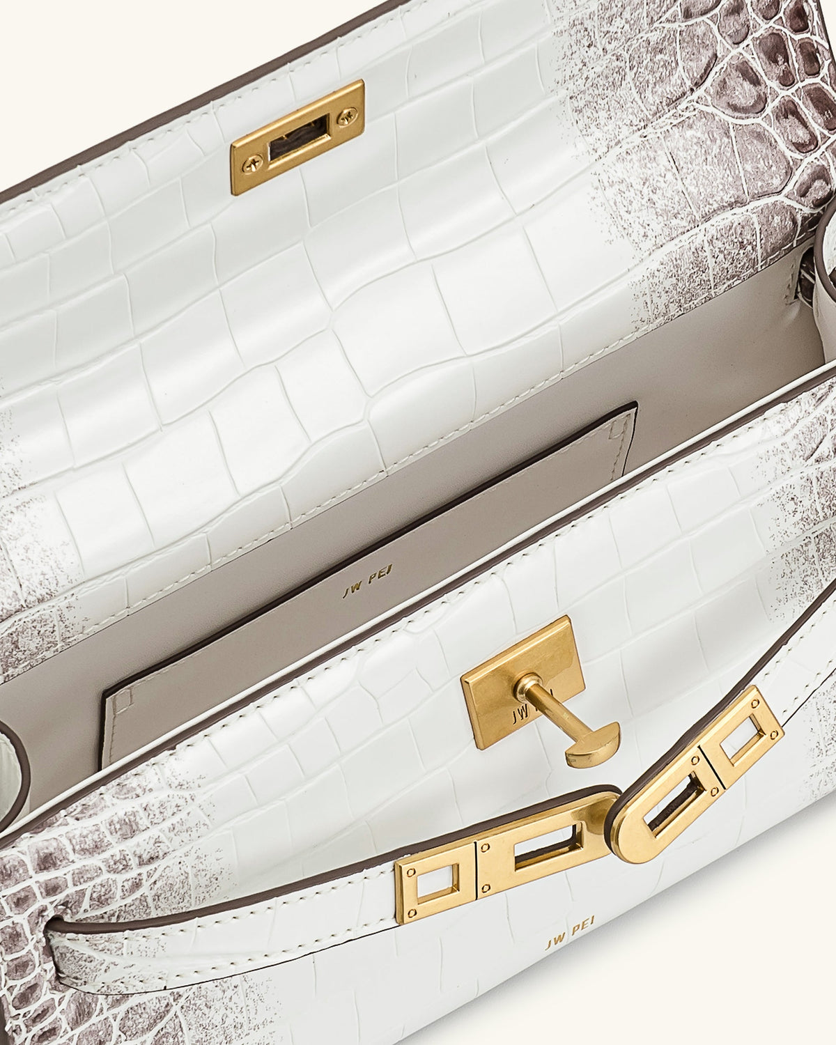 Noor Top Handle Bag - White Croc