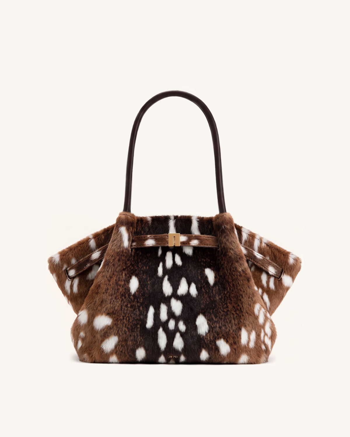 Hana Medium Faux Fur Deer Pattern Tote Bag - Dark Brown