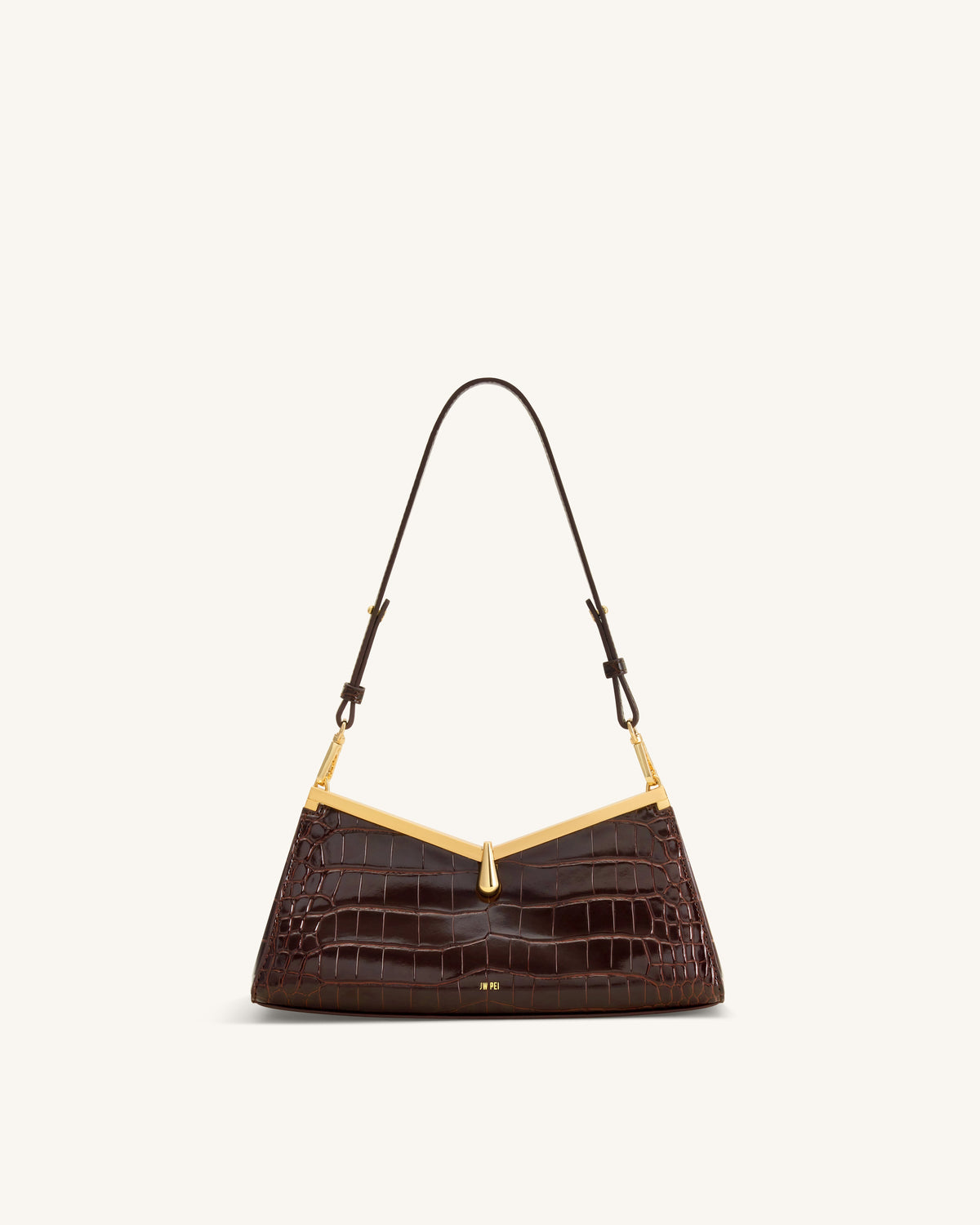 Nerina V-Frame Shoulder Bag - Dark Brown Croc