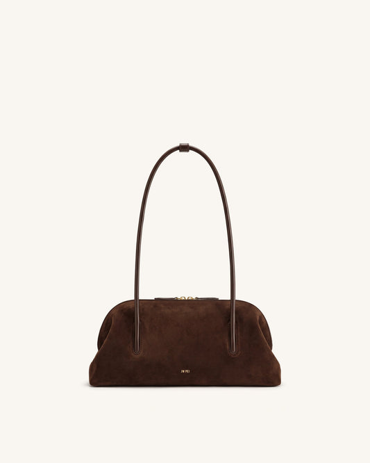 Aveline Faux Suede Shoulder Bag - Dark Brown