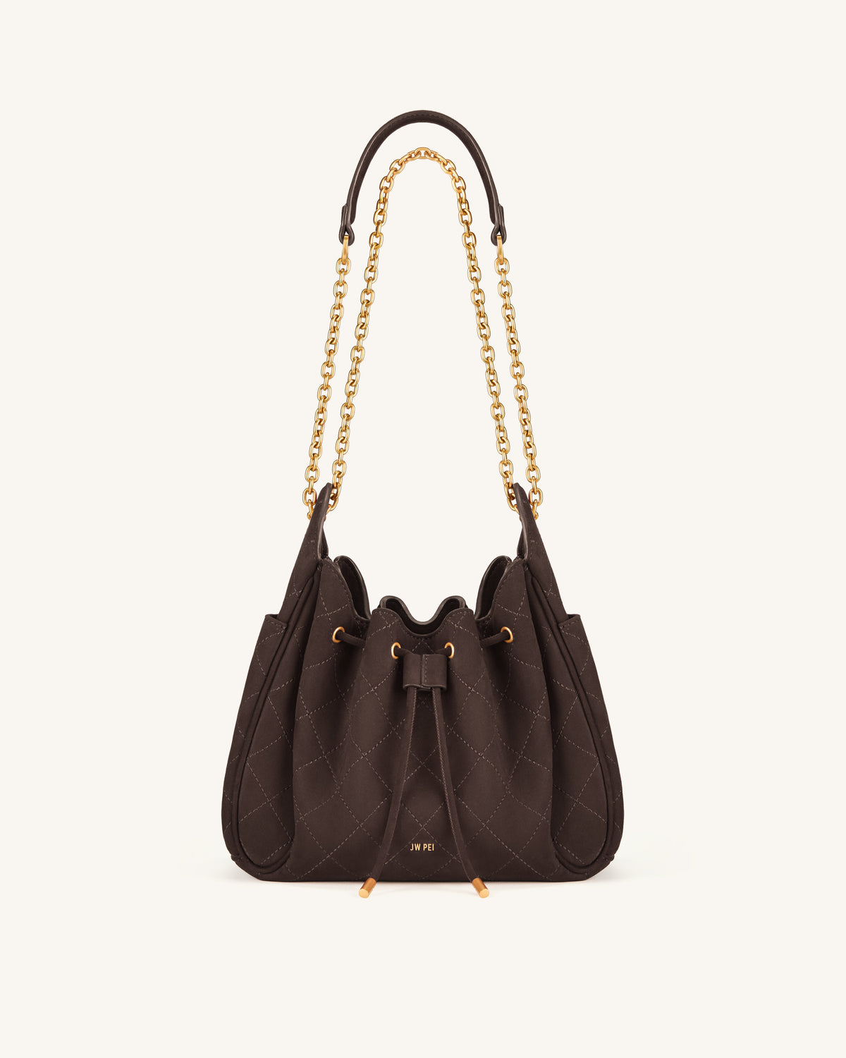Rowan Faux Suede Quilted Chain Bucket Bag - Dark Brown