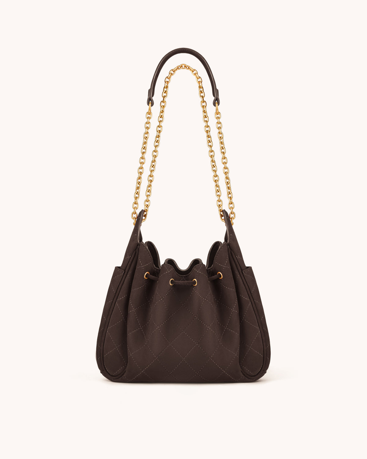 Rowan Faux Suede Quilted Chain Bucket Bag - Dark Brown