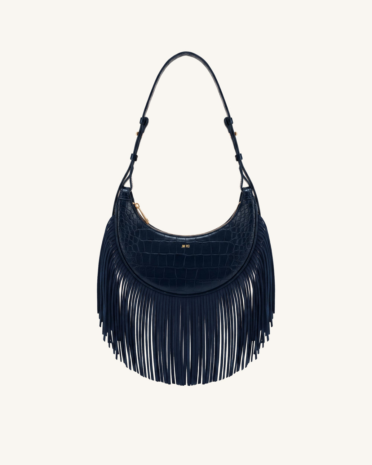 Sharon Fringe Crossbody Bag - Navy Croc