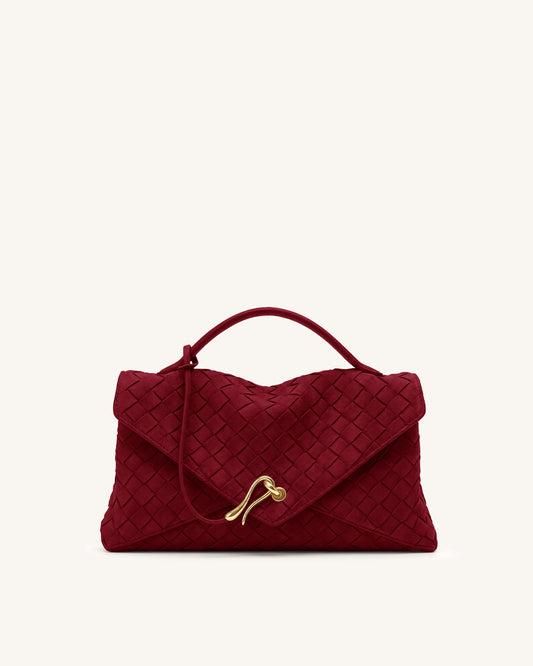Celeste Faux Suede Woven Envelope Bag - Berry Red